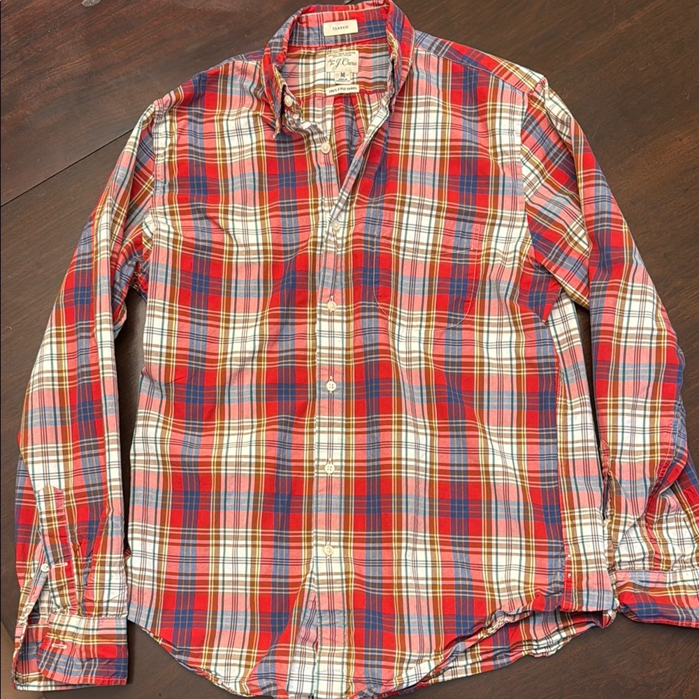 J. Crew Red Secret Wash Organic Cotton Casual Button Down Shirt